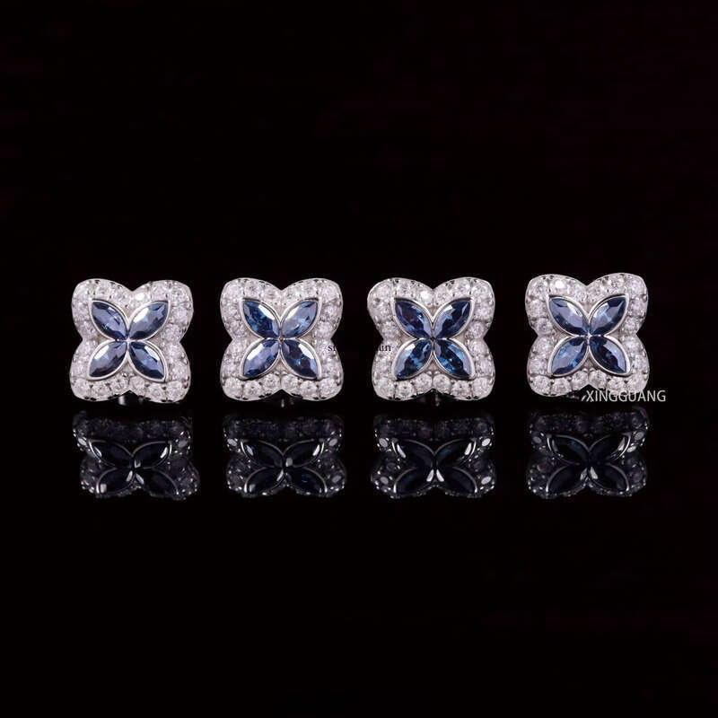 High Quality White Gold Plated 925 Sterling Silver Luxury Shiny Vvs Moissanite Diamond Four Leaf Clover Jewelry Stud Earring