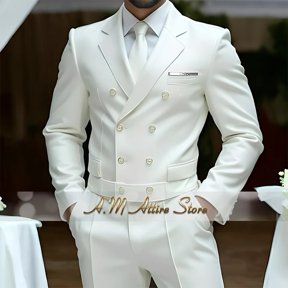 Matching Mens Clothing White Suit 2pcs Doublebreasted Blazer Pants Elegance Wedding Evening Party Tuxedo Bespoke 251231
