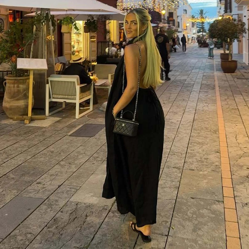 Dresses Summer Womens 2025 Neck-Hanging Elegant Long Holiday Dress Women Street Chic Youth Loose Fashion Dress 251230
