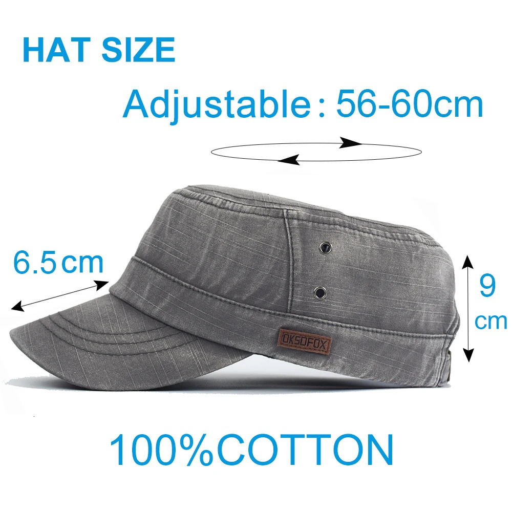 Washed Cotton Military Caps Casual Flat Top Hat Men Women Cadet Army Cap Adjustable Unique n Vintage Four Seasons 251230 - view 4