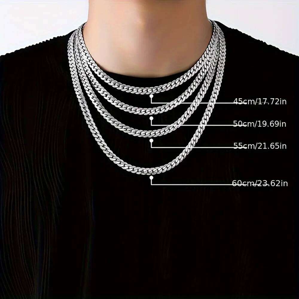 925 Sterling Silver 6mm Side Chain Necklace, 16/18/20/22/24 Inch, Stylish Wedding/Engagement Gift for Men and Women.