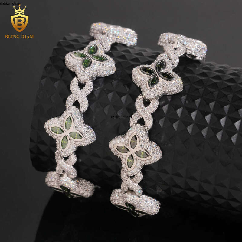 VVS Moissanite New Style 925 Sterling Silver Chain 18mm Olive Green Marquise Cut Silicon Stone Bracelet Fashion Jewelry