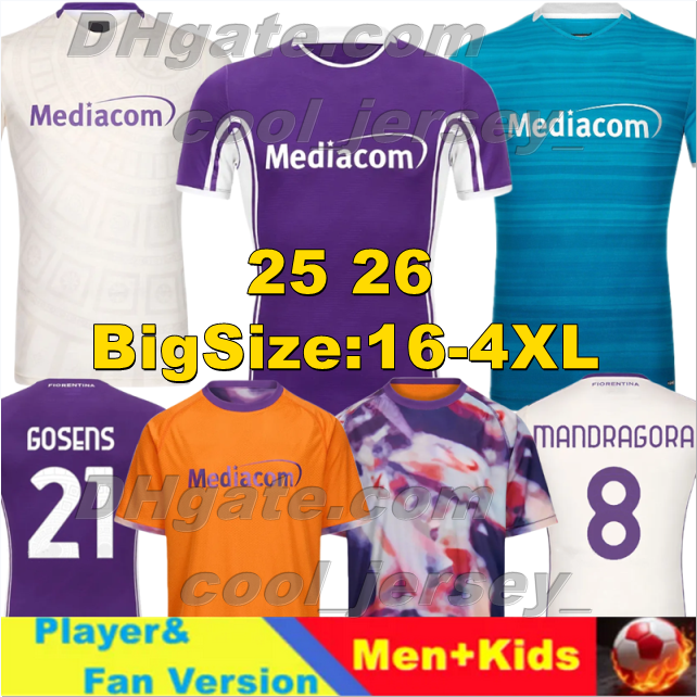 XXXL 4XL 2025 26 ACF Fiorentinas Soccer Jerseys ALBERT MANDRAGORA KEAN PICCOLI Men Uniforms 25 2026 DZEKO GOSENS DODO NDOUR SOHM RANIERI Football Shirts kids kits