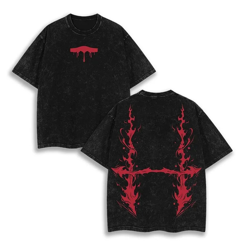 Anima Jujutsu Kaisen Graphic Print Washed T-shirt Mens Clothes Tee Shirt Homme T-Shirt Oversized Tshirt for Men Ropa Hombre 251231