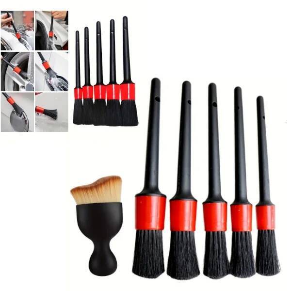 Update 6Pcs Wash Detailing Brush Set Multipurpose Auto Cleaning Brushes For Wheels Dashboard Vents Interior Exterior Car Accessorie