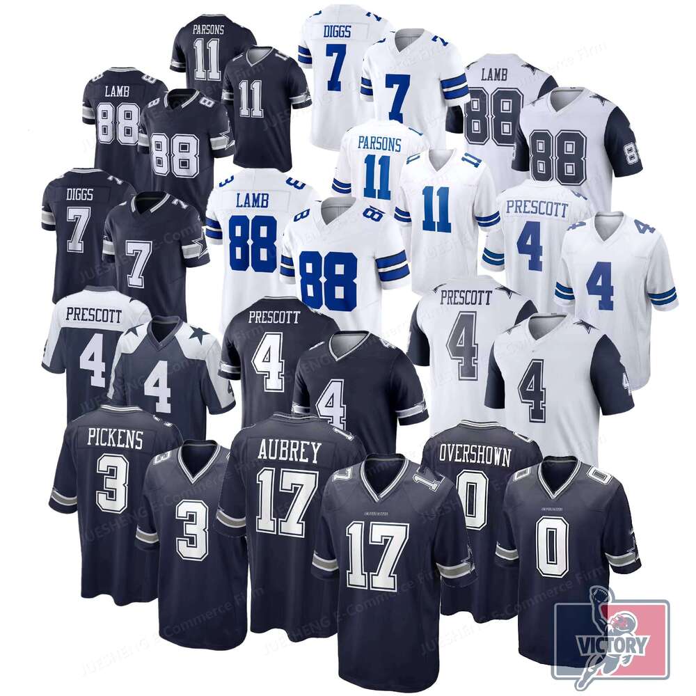 Wholesale Top Quality Dallas City 4#Prescott 3# Pickens 88#Lamb 17#Aubrey 0#Overshown Stitched Jersey American Football Jersey