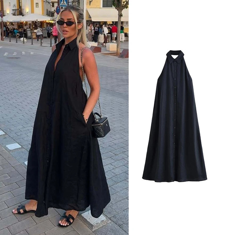 Dresses Summer Womens 2025 Neck-Hanging Elegant Long Holiday Dress Women Street Chic Youth Loose Fashion Dress 251230