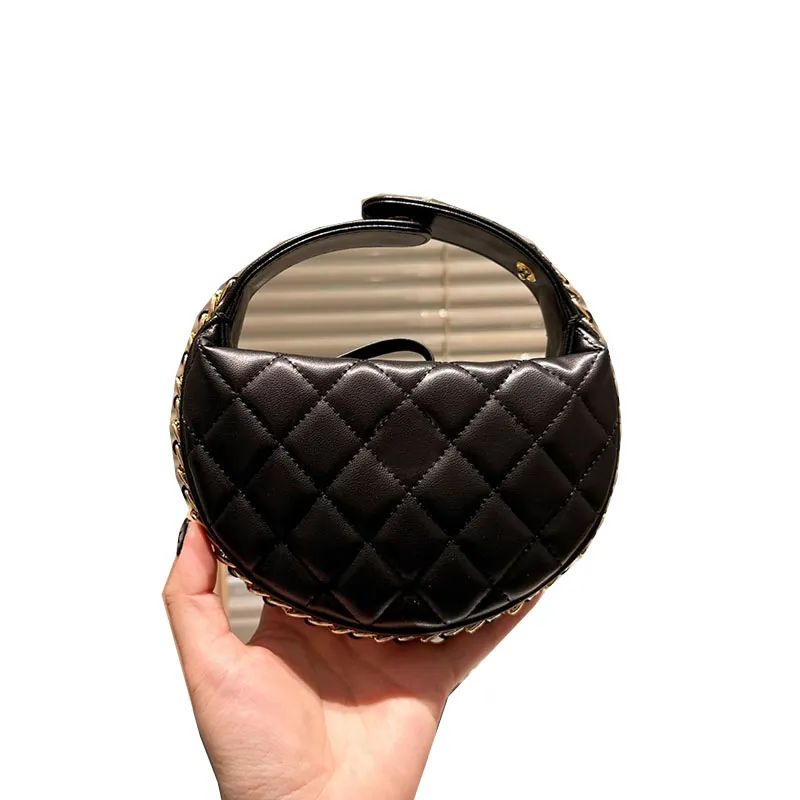 Designer Mini Lovely Clutch Round Bag Card Holders Gold Hardware Handle With Adjustable Buckle Diamond Lattice Luxury Purse Leather Cosmetic Case Handbag 12cm