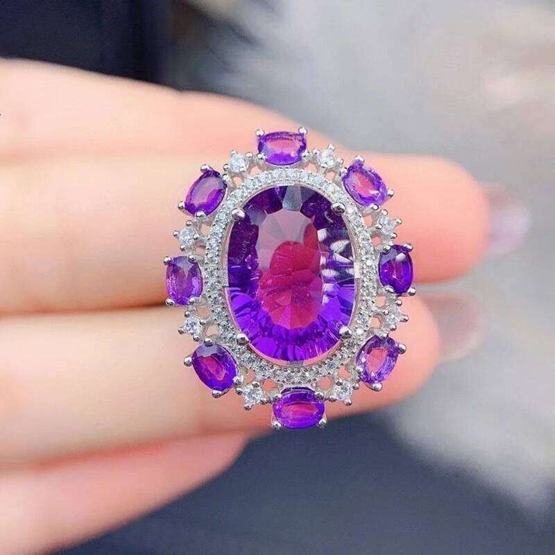 Luxury Elegant Amethyst Oval Dark Purple Simulation Diamond Rings Silver Color Jewelry Ring For Women Fashion Anniversary Gifts