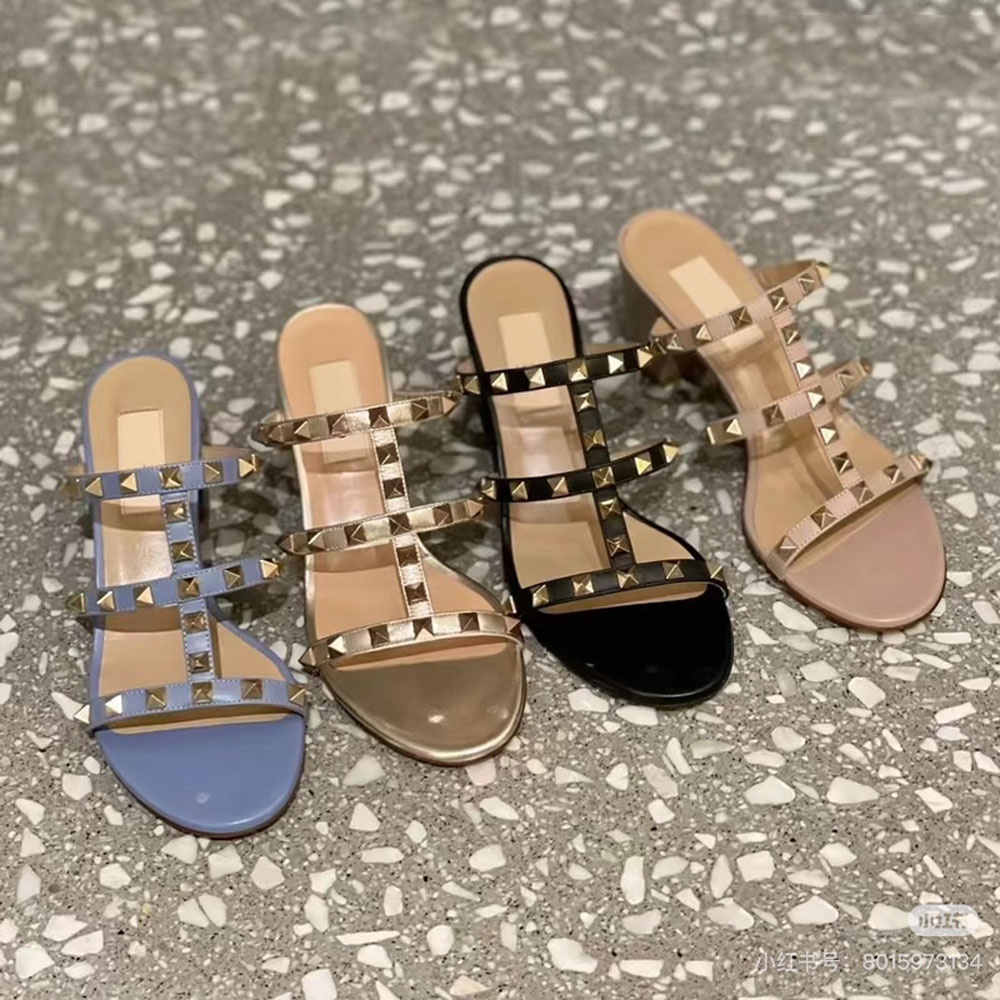 high quality real leather Roman Slippers 6.5cm chunky block Slider mule sandals Women's Designer Luxury height heel Open Toe Sandals Flat bottomed beach shoes