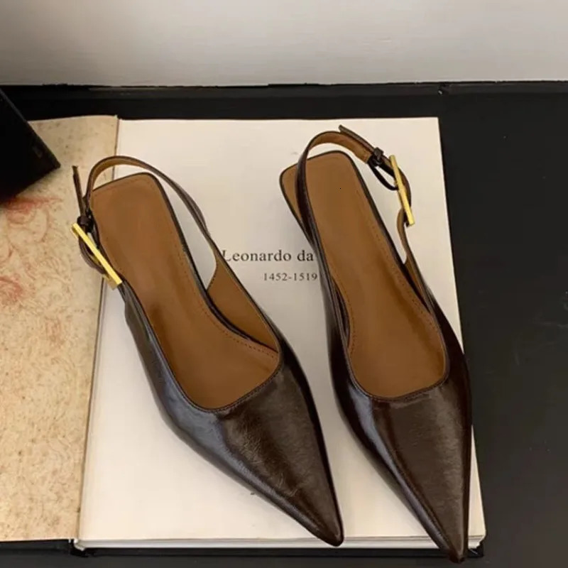 Sexy Pointed Toe Mid Heels Sandals Women Shoes Slingback Summer 2025 Trend Dress Leather Pumps Elegant Party Sandalias Mujer 251231
