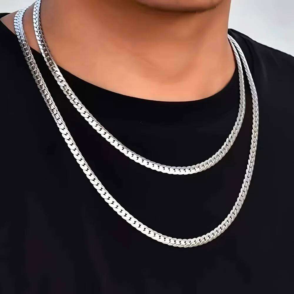 925 Sterling Silver 6mm Side Chain Necklace, 16/18/20/22/24 Inch, Stylish Wedding/Engagement Gift for Men and Women.