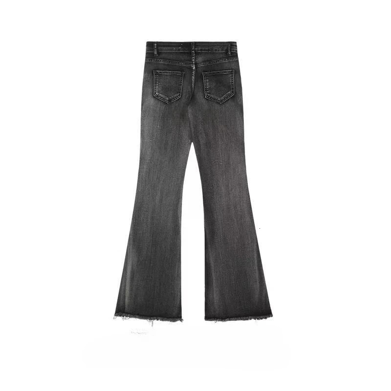 retro micro-flare women jeans ins fashionable streetwear girl style belt bristled slim straight pants 260120