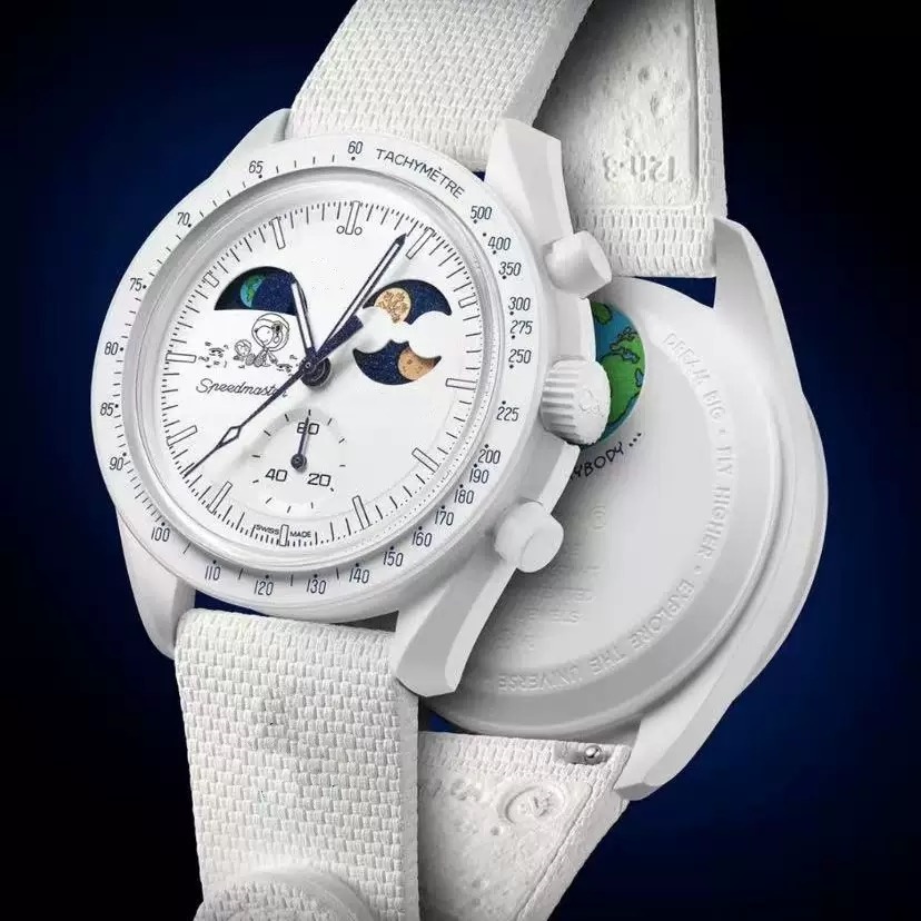 Bioceramic Moon Watch Men's Chronograph 42mm nylon strap quartz watch glowing hand - 2024 moon phase mission