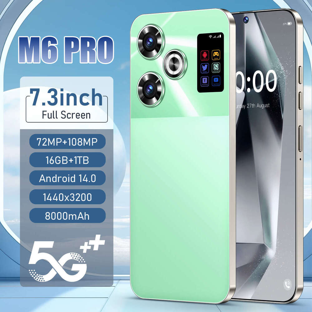 Famous brand 2025 new hot selling cross-border mobile phone M6 PRO Android phone 16+1T foreign trade mobile phone in stock CKS