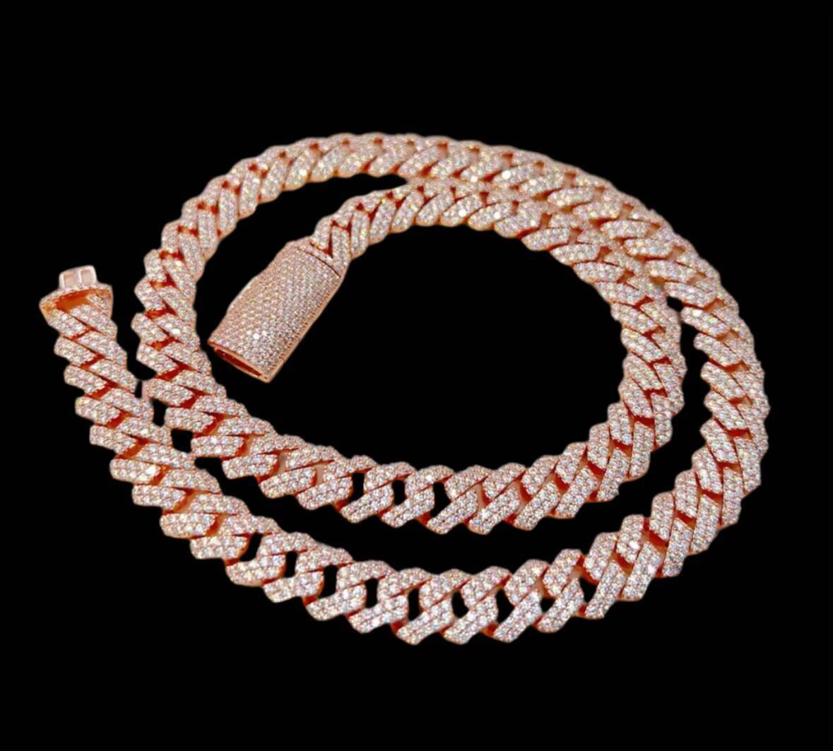 10MM Solid 925 Silver Hip Hop Cuban Link Chain 18K Gold Plated with Studded VVS1 Moissanite Diamond Passes Tester 16-30 Inches