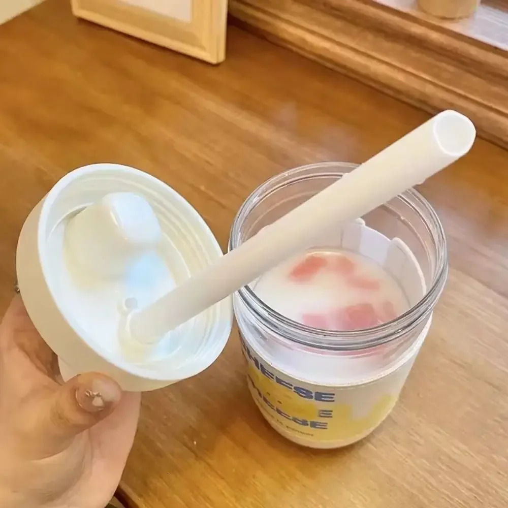 500/850ml Cute Pearl Milk Tea Straw Plastic Water Bottle With Cup Cover Bubble Coffee Cups Drop-proof Large Capacity Drinkware 251231