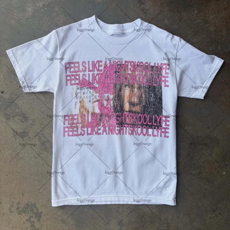 Summer American Gothic Letter Print Hip-hop Oversized Cotton Round Neck T-shirt Men Y2K High Street Casual Retro Loose Top Women 251230 - view 5