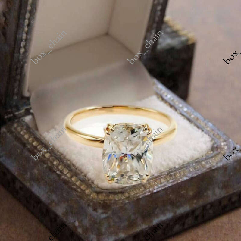 VVS Moissanite 14K Pure Gold AU585 4.0ct Long Cushion Cut Silicon Stone 2mm with CU 8.0x10.0mm American 7.00 Women's Ring