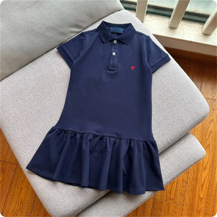 Fashion Girl's Dresses Dress Polos Skirt Short Sleeved Jumpsuit Princess Pleat Dress Kid Clothing Designer Luxury Baby Girl Solid Color Original Version
