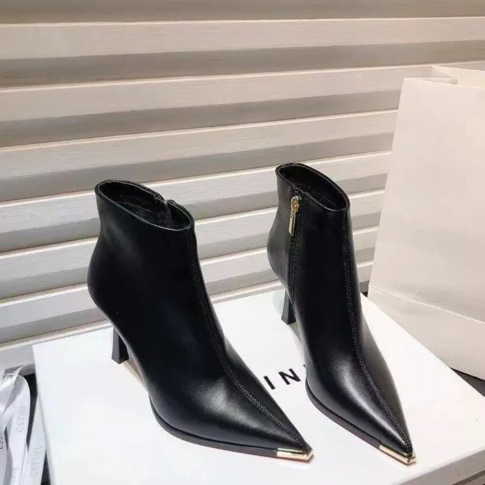 Pointed Toe Womens Ankle Boots Short Botas Ladies Elegant Square High Heel Winter Womens Footwear 251226