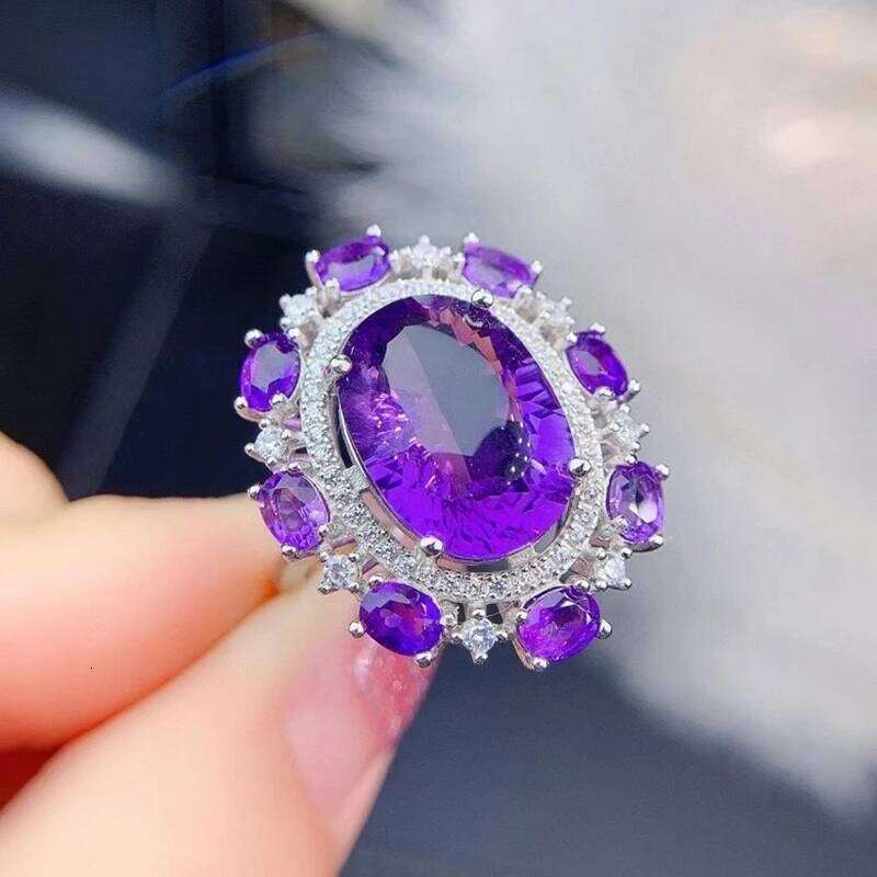 Luxury Elegant Amethyst Oval Dark Purple Simulation Diamond Rings Silver Color Jewelry Ring For Women Fashion Anniversary Gifts