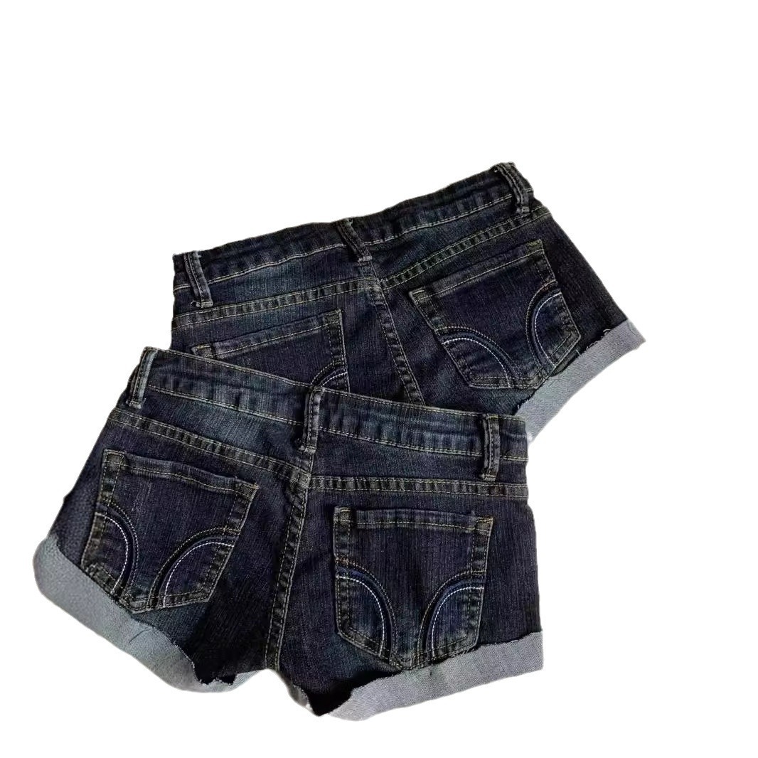 Women's Retro Cuffed Denim Micro Shorts - Summer New Low-Rise Versatile Slim-Fit Straight-Leg Trendy Hot Pants