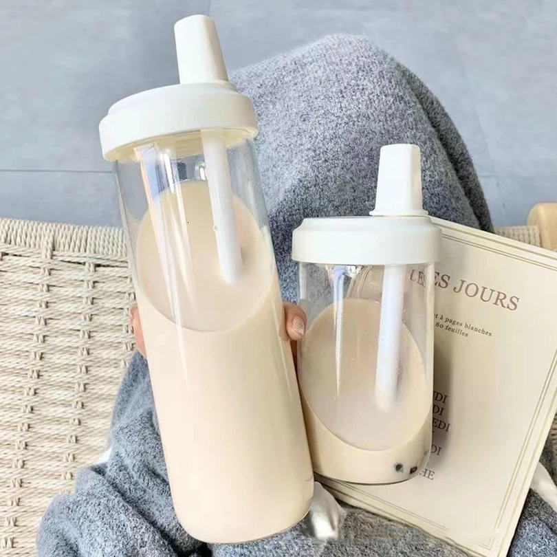 500/850ml Cute Pearl Milk Tea Straw Plastic Water Bottle With Cup Cover Bubble Coffee Cups Drop-proof Large Capacity Drinkware 251231
