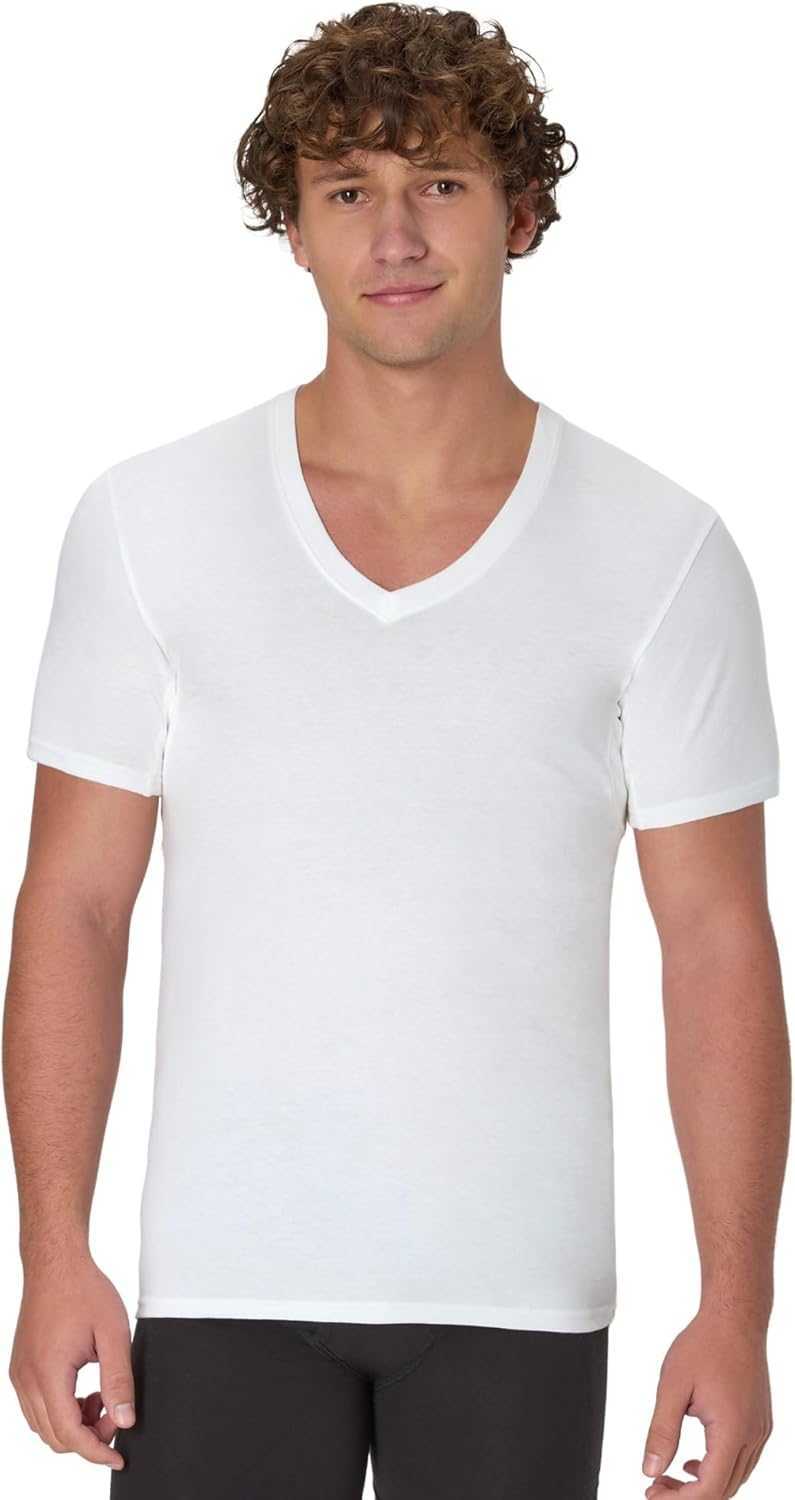 Hanes Mens Sweat Block Undershirt Underarm Sweat Blocking Tee White V-Neck T-Shirt 3-Pack
