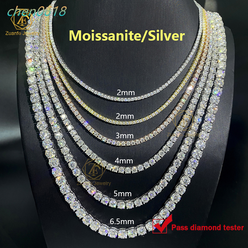 Cheap Hip Hop Style Ice Cracked VVS Moissanite 925 Sterling Silver Jewelry Pendant Necklace 2mm 3mm mm 5mm 6mm Moissanite Necklace Bracelet Men's Tennis Necklace