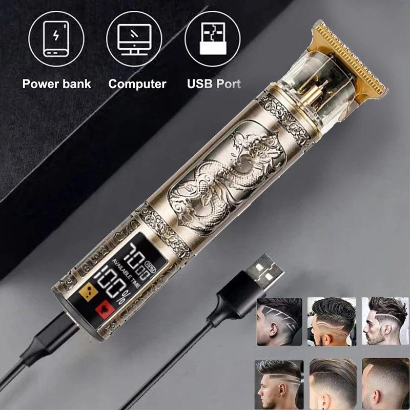 Mens Vintage Trimmer T9 Carving Rechargeable Barber Electric Professional Hair Beard Trimmer/Metal Haircut Clipper 251230 C260312