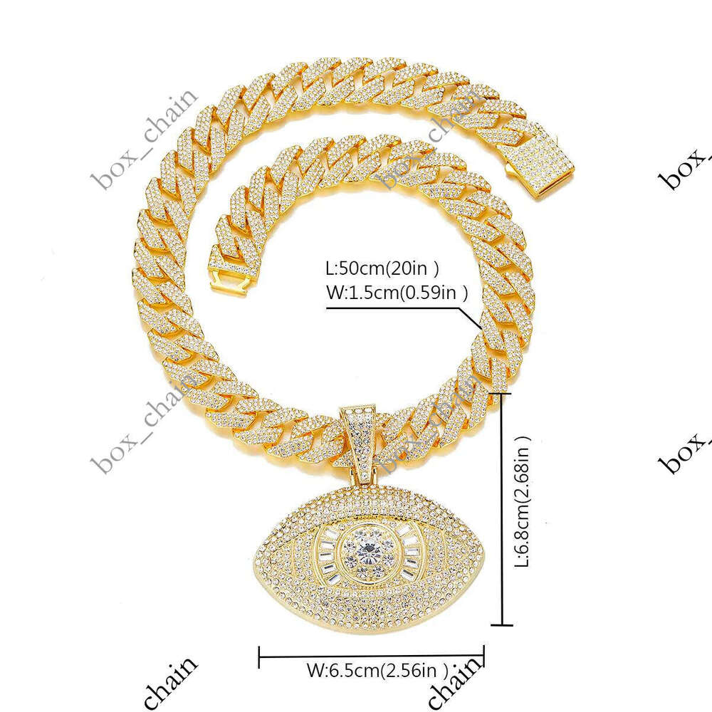 Ice out VVS Moissanite Hip Hop Iced Out Pearlescent Eye Pendant Necklace, Unisex No. 3 Rhinestone Cuban Chain