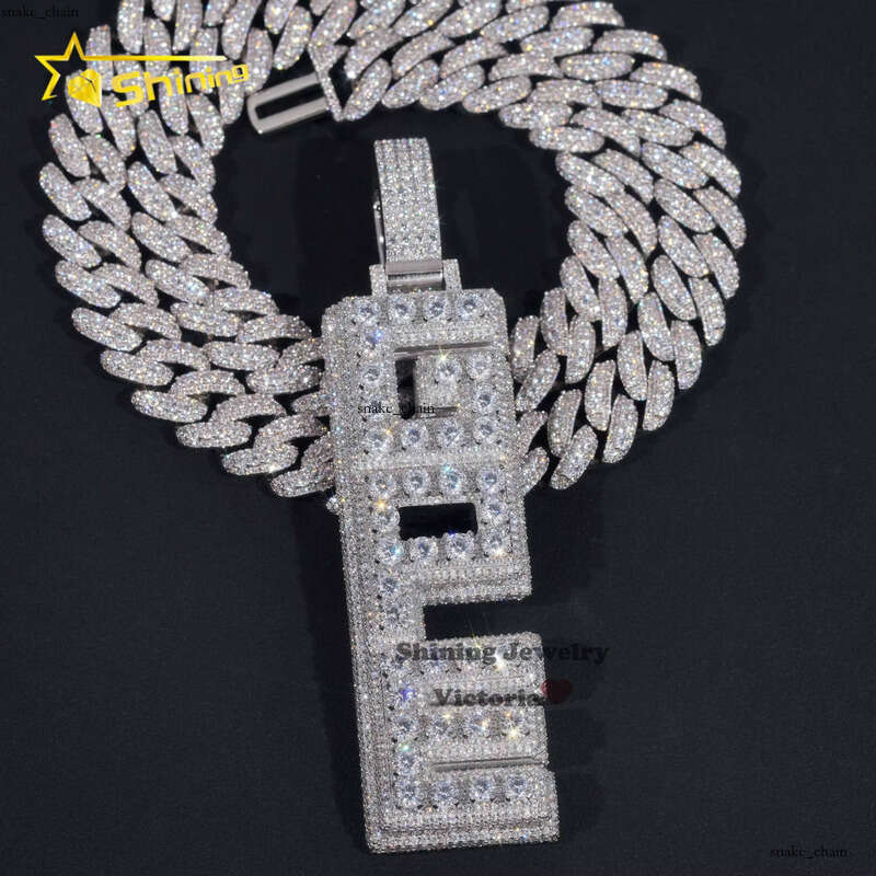 Ice out VVS Moissanite Personalized 3D Design Sier Exquisite Charm 3 No Bail Silicon Stone Vertical Name Pendant