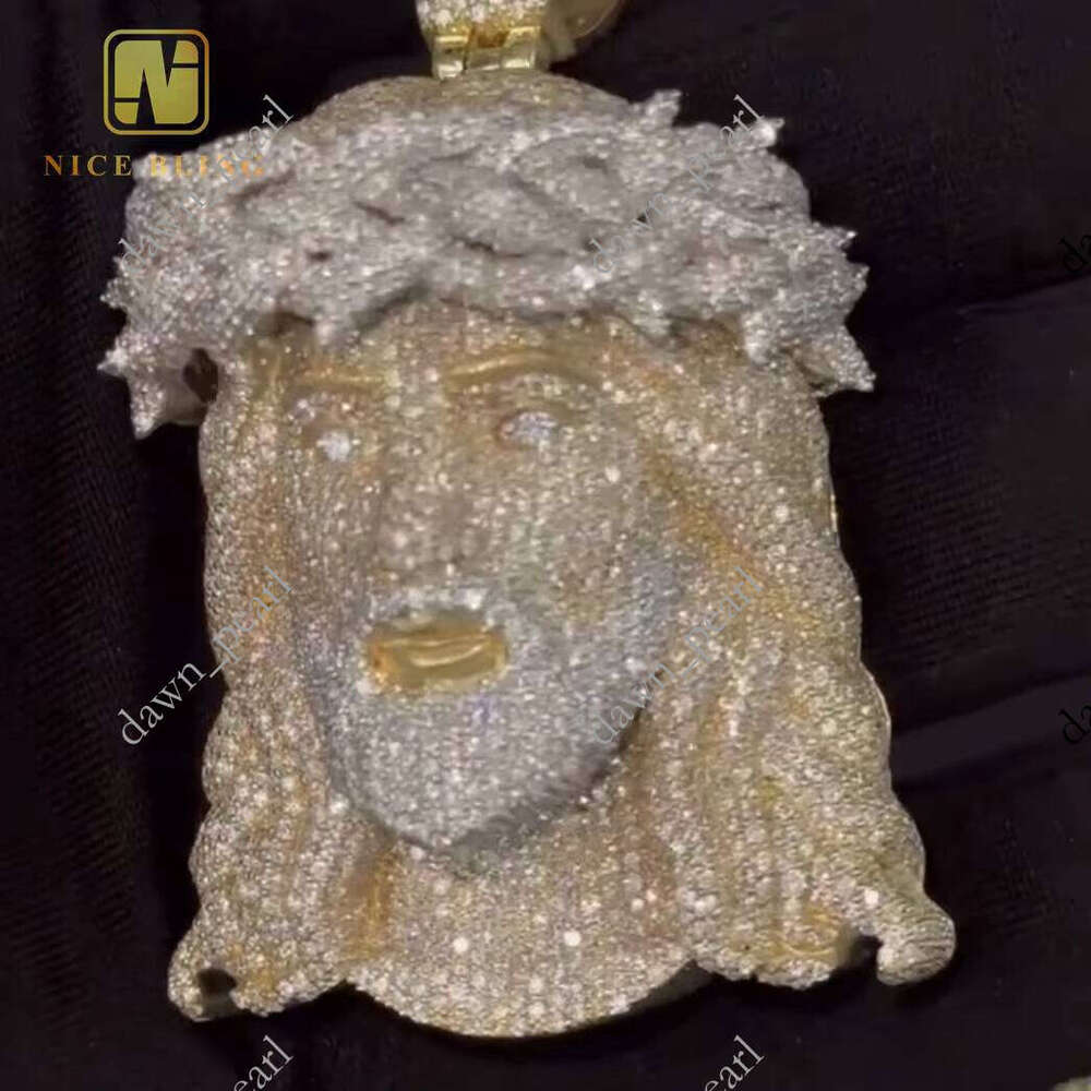 Luxurious Hip Trend Pure Sier Gold Plated VVS Moissanite Jesus Head Pendant