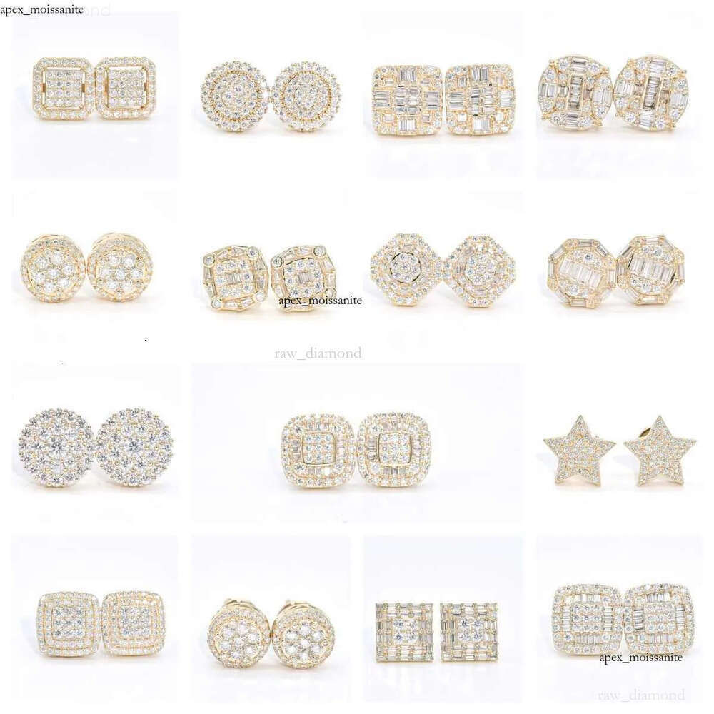 Wholesale Vvs Diamond Earring Factory Price 10k 14k 18k Solid Gold Round Brilliant Cut Moissanite Hoop Stud Earrings Men Women 94