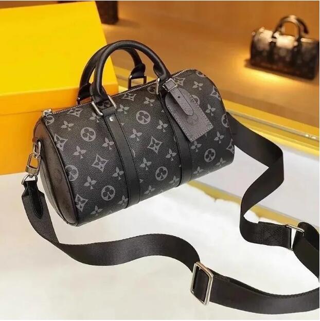 CITY KEEPALL Men's Shoulder Bag Designer Brand Fashion Black Flower Canvas Leather Crossbody Bag No Handle Design Keep Man Boston Bag Pillow Bag sacoche homme bum bag