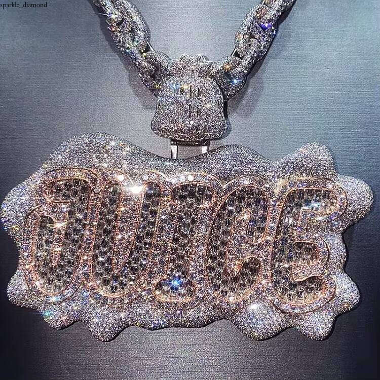 Ice out VVS Moissanite Silicon Jewelry Iced Out Initial Pure Sier Men's Hip Hop Letter Silicone Stone Pendant