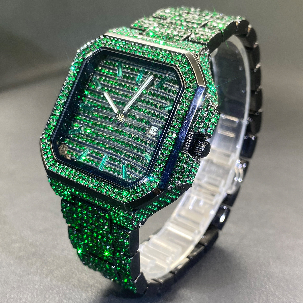Designer Hip Hop Iced Out Square Quartz Watch for Men Moissanite CZ Rhinestone Thorn Dial Bling Rapper Wristwatch 123689