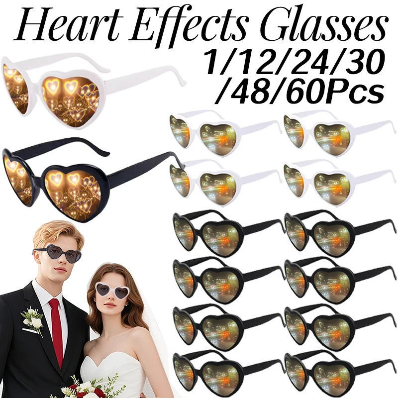 1-60Pcs Heart Sunglasses Heart Effect Diffraction Glasses Holiday Party Beach Carnival Accessories Singles party sunglasses 251225