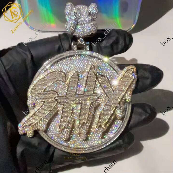 New 3D Cuban VVS Moissanite Letter Pattern Design Map Cuba Sterling Sier Round Pendant for Men