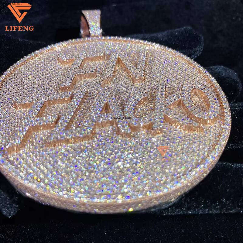 Premium Jewelry Custom Hip Hop 925 Silver VVS Moissanite Ice Name Hand-Carved Rose Gold Plated Pendant