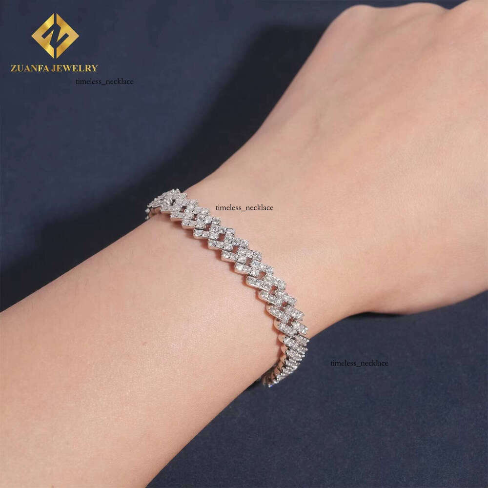8mm 1 Row VVS Moissanite Cuban 925 Silver Fine Jewelry Iced Out Hip Hop Bracelet