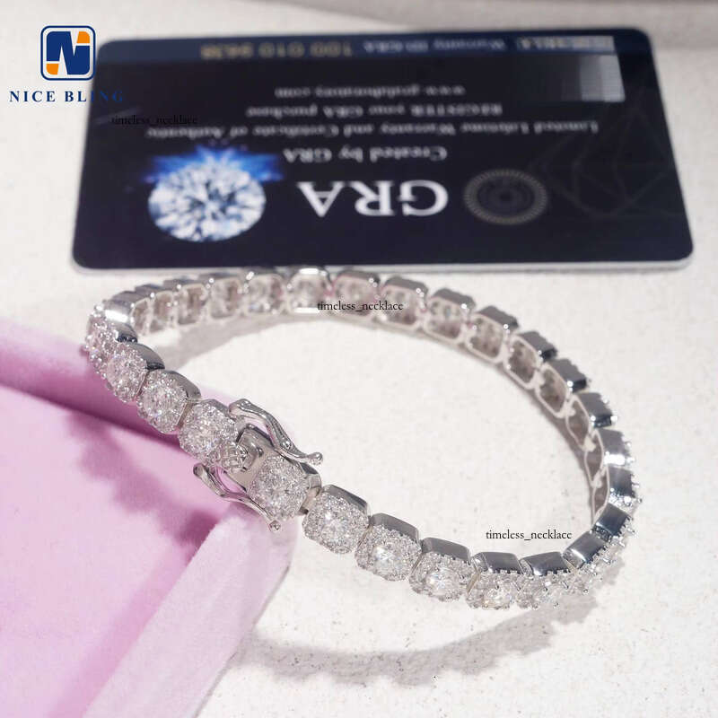 VVS Moissanite Latest Hip-Hop Fashion Rock Candy Chain Ice Sand Stone Jewelry 925 Silver 6mm Cubic Cluster Ball Necklace Bracelet
