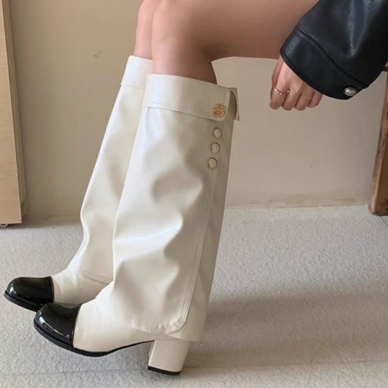 Free shipping 2026 New Style High Heel Round Toe Color Block Women's Platform Boots with Long Pants