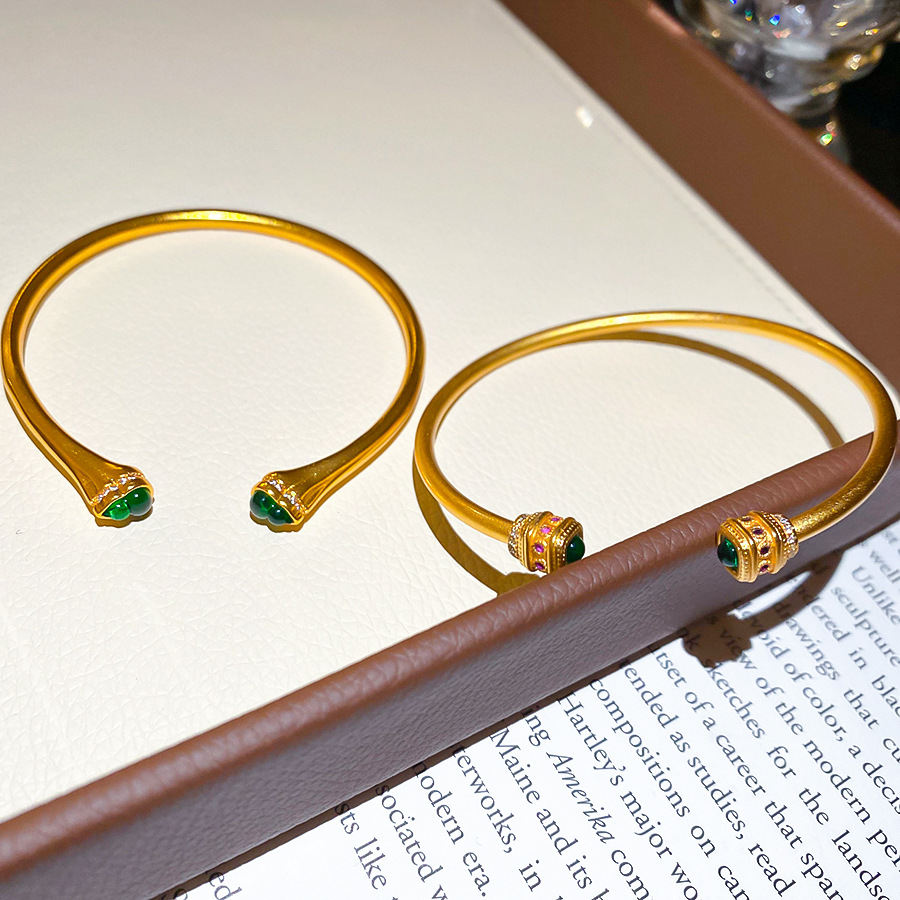 24k Gold gold Zircon Resin Gourd Open New Chinese Style Retro Bracelet Light Luxury High-end Feel Jewelry for Women - view 8