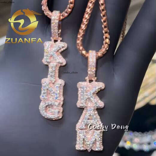 Iced Out Jewelry VVS Moissanite Letter Vertical Sier 2 Layer Lab Dia Custom Pendant for Cuban Link Chain