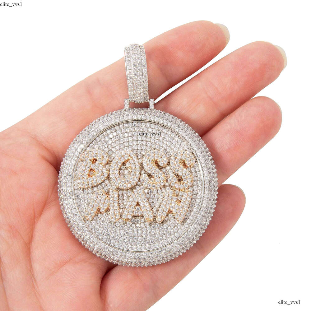 Ice out VVS Moissanite Double-tone 14k Gold-plated Geometric Round Hip-hop Micro-paved CZ Iced Out Gold Jewelry Boss Men's Pendant