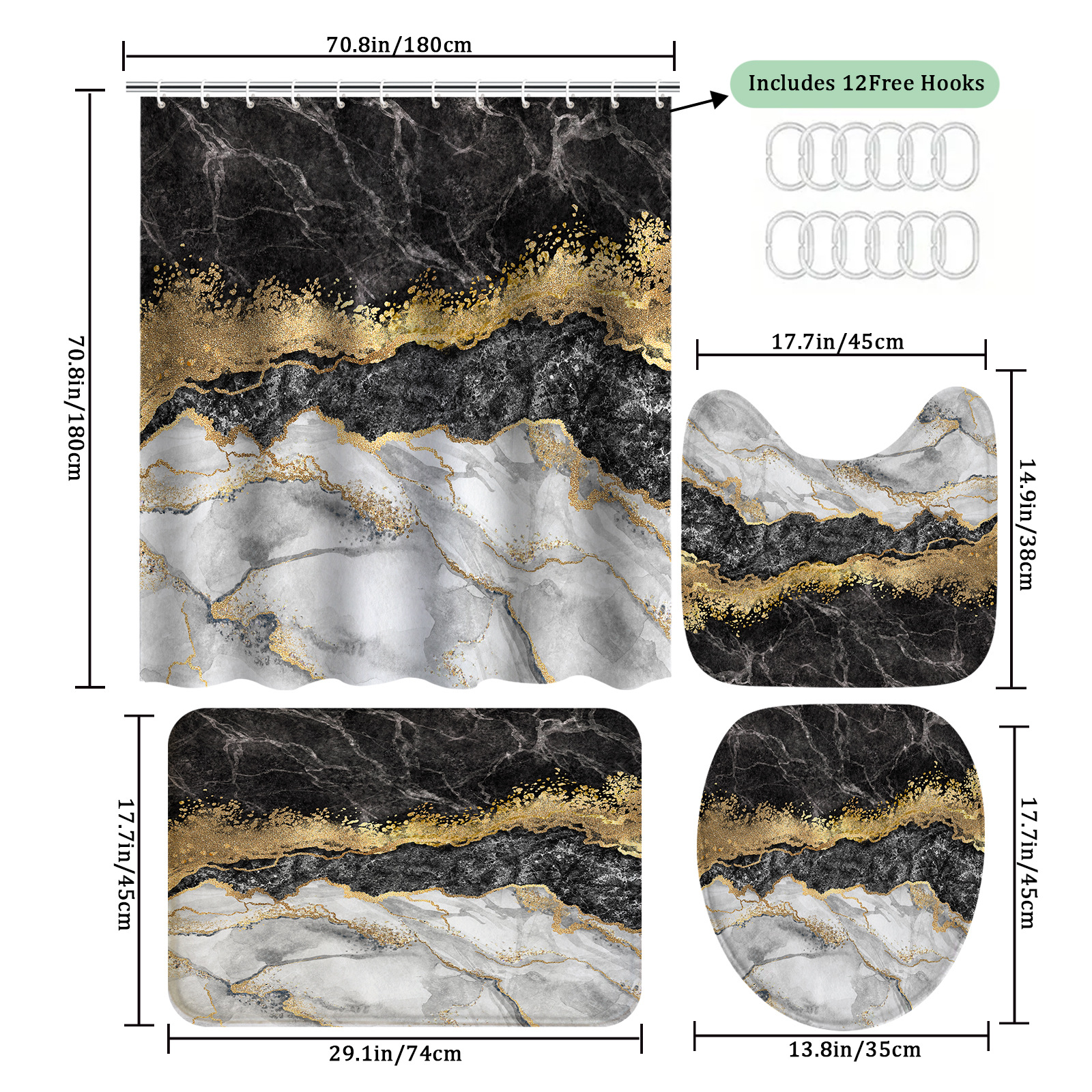 YL-38072 Digital Printed Waterproof Shower Curtain, Bathroom Partition Curtain, No Drill Required