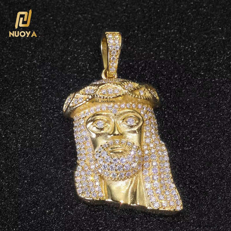 NUOYA Women's Hip-Hop Jesus Head Pendant Rose Gold Plated 925 Sterling Silver Iced VVS Moissanite Jewelry Passed Moissanite Test