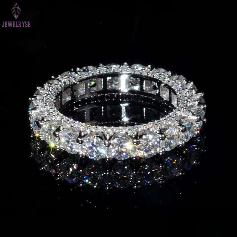 Wholesale Real 10K 14K 18K Solid Gold Moissanite Eternity Engagement Band Ring Iced Out Vvs Lab Grown Diamond Wedding Ring